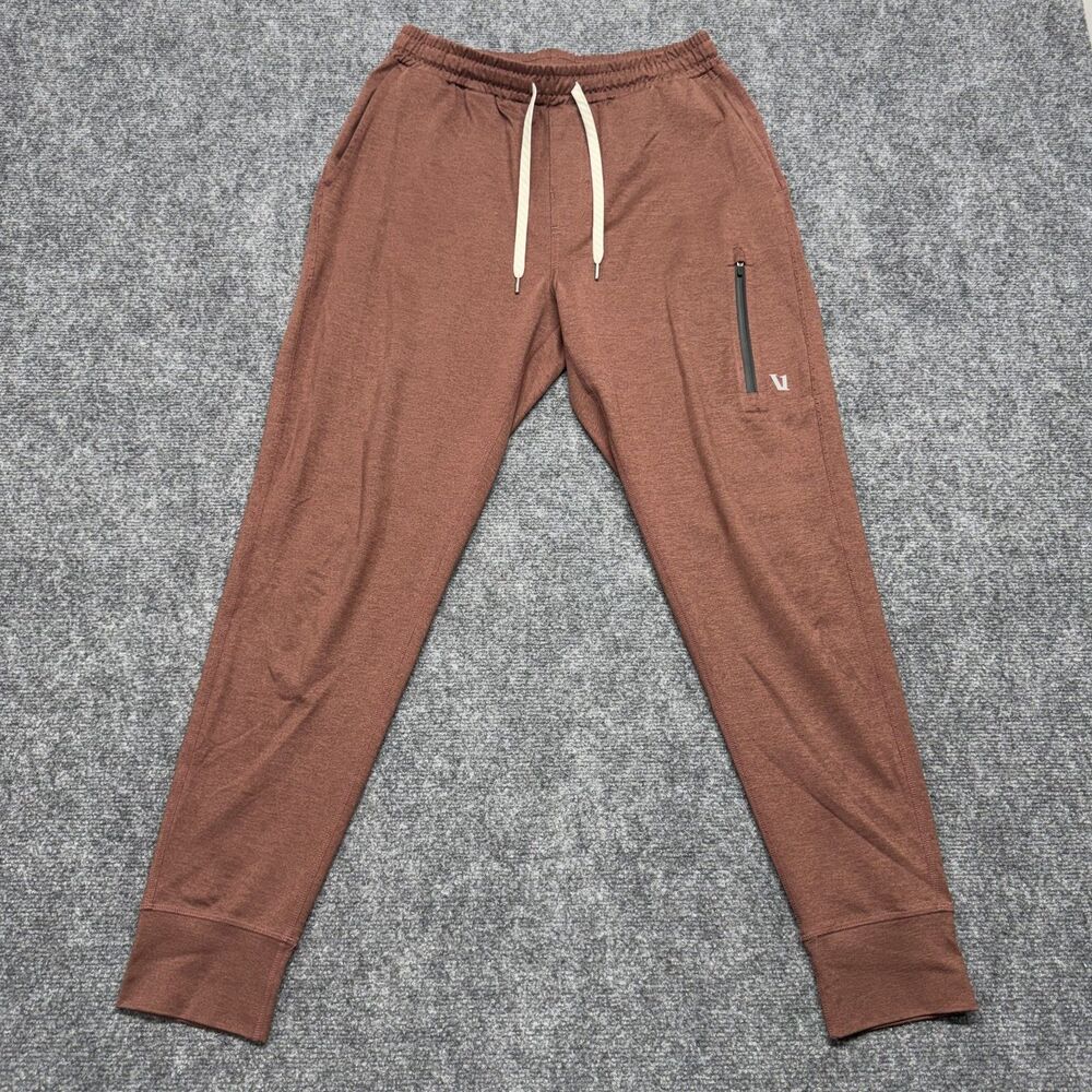 Vuori Mens Small Jogger Pants Rust Red Performance Stretch Zip Pocket Athletic